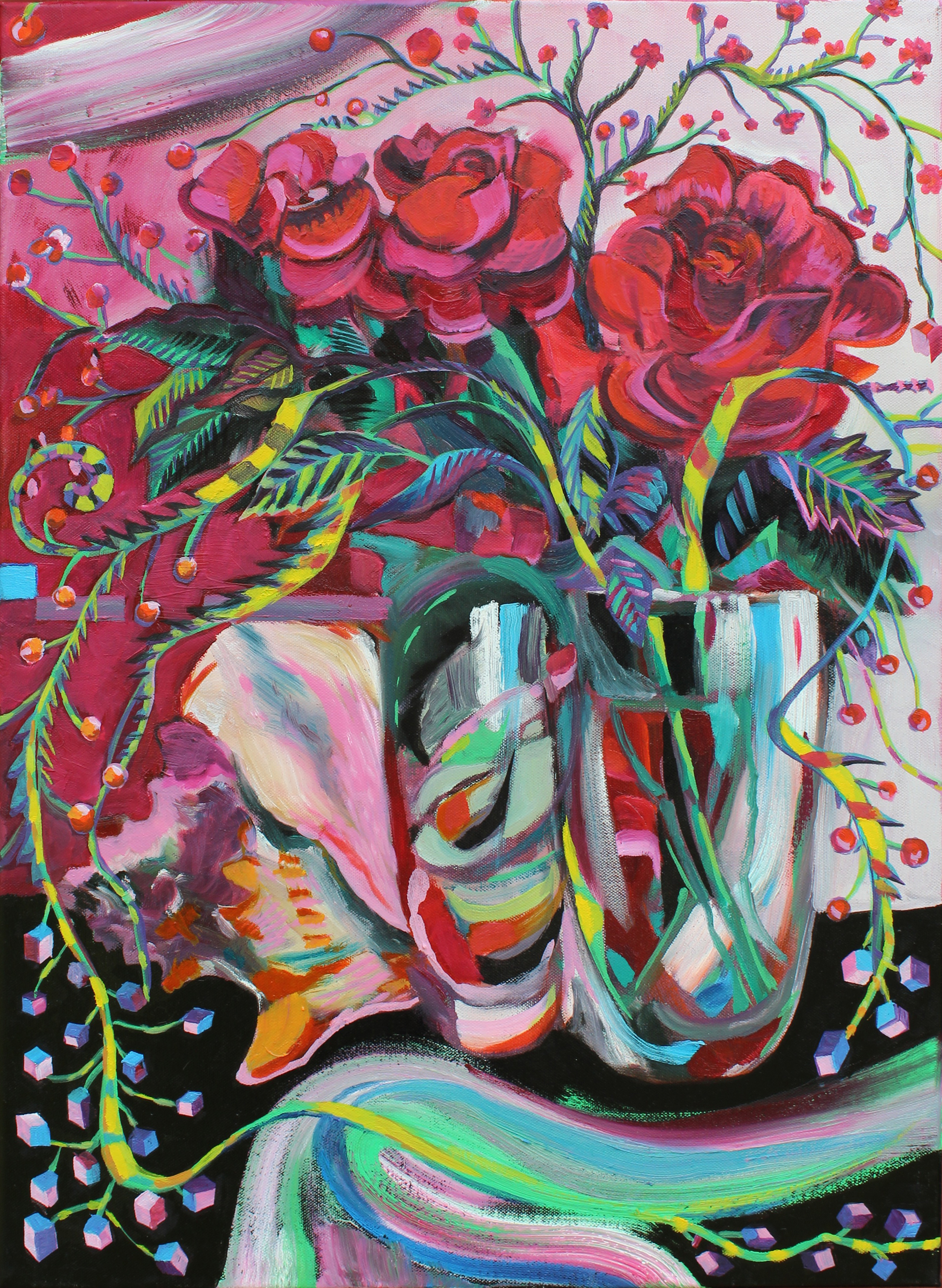 3 roses in 2 glasses